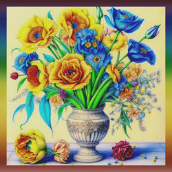 Пазл: Голубые маки в старинной вазе