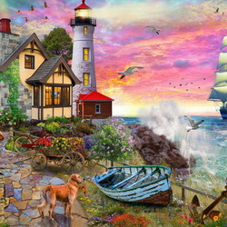 Пазл: Парусник у маяка 