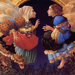 Пазл:  Два ангела ,обсуждающие картины Ботичелли 