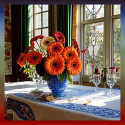 Пазл: Герберы в голубой вазе