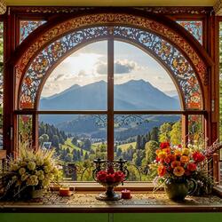Пазл: Букеты на окне