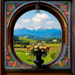 Пазл: Букет на старинном окне