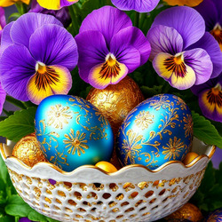 Пазл: Виолы и пасхальные яйца