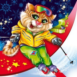 Пазл: Кот лыжник