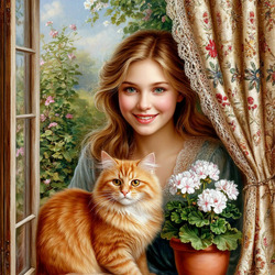 Пазл: Девочка с кошкой