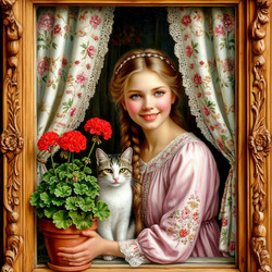Пазл: Девочка с кошкой