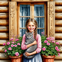 Пазл: Девочка с кошкой