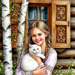 Пазл: Девочка с кошкой