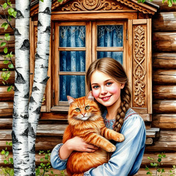 Пазл: Девочка с кошкой