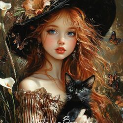 Пазл: Девочка с котенком