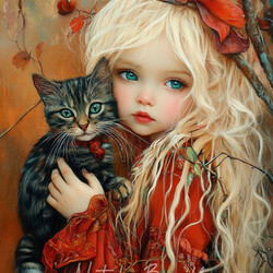 Пазл: Девочка с котенком