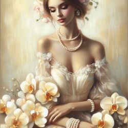 Пазл: Девушка с орхидеями