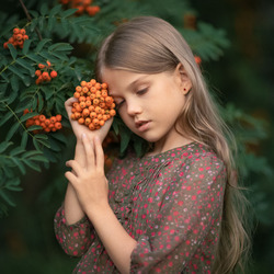 Пазл: Грозди рябины в руках