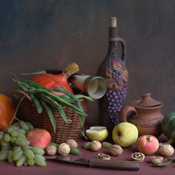 Пазл: С  фасолью, виноградом и тыквами 