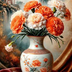 Пазл: Букет цветов в китайской вазе