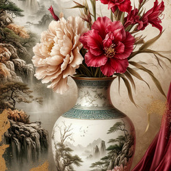Пазл: Букет цветов в китайской вазе