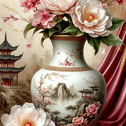 Пазл: Букет цветов в китайской вазе