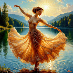 Пазл: Парящая в танце над  озером