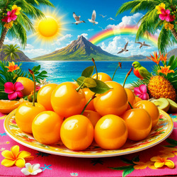 Пазл: Блюдо с желтой черешней