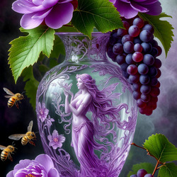 Пазл: Камелии в вазе с орнаментом