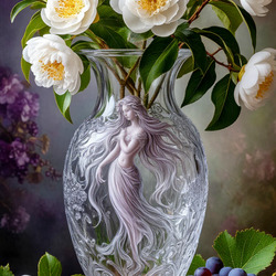 Пазл: Камелии в вазе с орнаментом