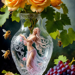 Пазл: Розы в вазе с орнаментом