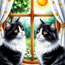 Пазл: Кошки на окошке
