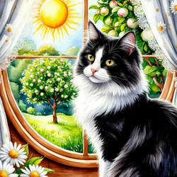 Пазл: Кошка на окошке