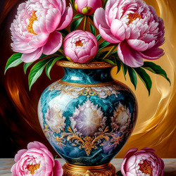 Пазл: Ваза с букетом пионов
