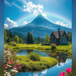 Пазл: Радуга над вершиной горы