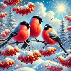 Пазл: Снегири на ветках
