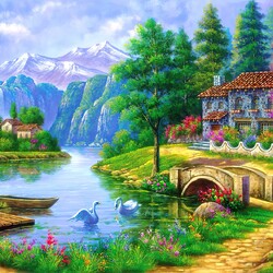 Пазл: Вилла у озера