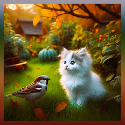 Пазл: Котенок и птичка