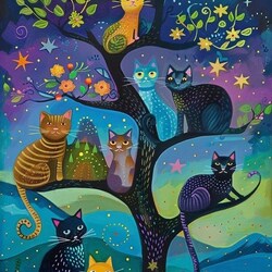 Пазл: Кошки и луна