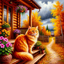 Пазл: Осенний котик