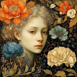 Пазл: Портрет в цветочной фантазии