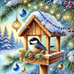 Пазл: Синичка в кормушке