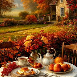 Пазл: Завтрак в осеннем саду