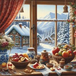 Пазл: Яблоки на окне