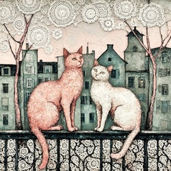 Пазл: Кошки на заборе