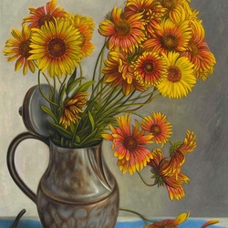 Пазл: Натюрморт с рудбекией в медном кувшине