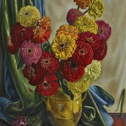 Пазл: Букет цинний в вазе