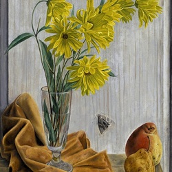 Пазл: Натюрморт с цветами, грушами и мотыльком