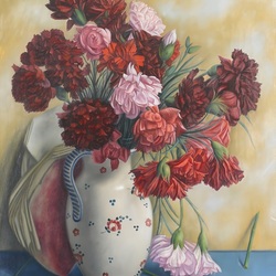 Пазл: Натюрморт с гвоздиками в вазе