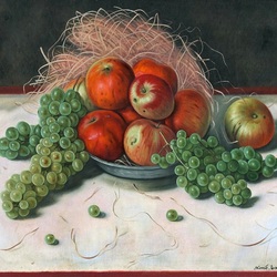 Пазл: Осенний натюрморт с яблокам и виноградом