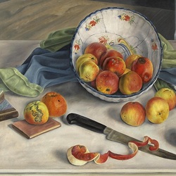 Пазл: Натюрморт с яблоками, миской и книгами