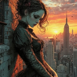 Пазл: Закат у кирпичной стены