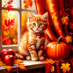 Пазл: Осенний котик