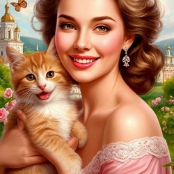 Пазл: Девушка с котенком