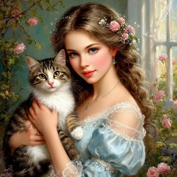 Пазл: Девушка с кошкой